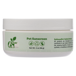 Pet Sunscreen jar with white lid, green label, Net Wt. 2 oz (56 g)