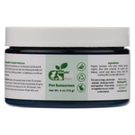 Pet Sunscreen jar with dark blue body, front label, Net Wt. 4 oz (113 g)