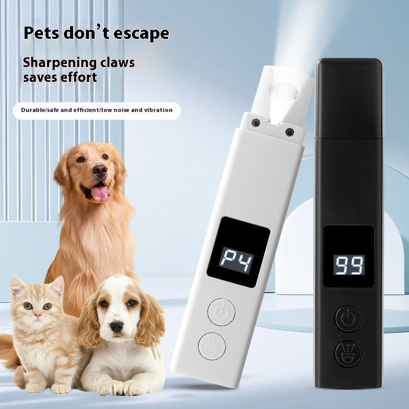 Pet nail polishing device in white and black with digital display and buttons