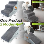 Foldable dark gray and light gray dog ramp stairs in two height modes
