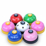 Pet training bell set with paw button tops in pink, red, blue, green, and white