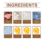Ingredients chart with milk calcium lactate and vitamins D3, C, B12 for dogs