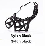 Black anti-bite dog muzzle with cage frame and adjustable head strap