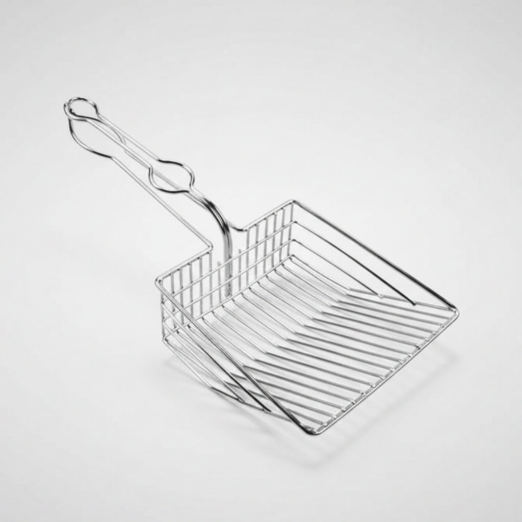 Metal cat litter shovel scoop with wire mesh tray and long loop handle