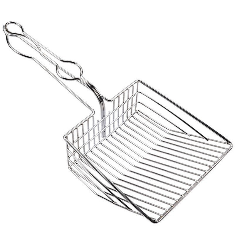 Metal cat litter shovel scoop with wire mesh tray and long loop handle
