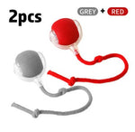 Set of 2 cat rolling ball toys: red and grey with tether ropes