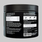 Back label of dog chew jar with nutrition facts and daily feeding recommendation