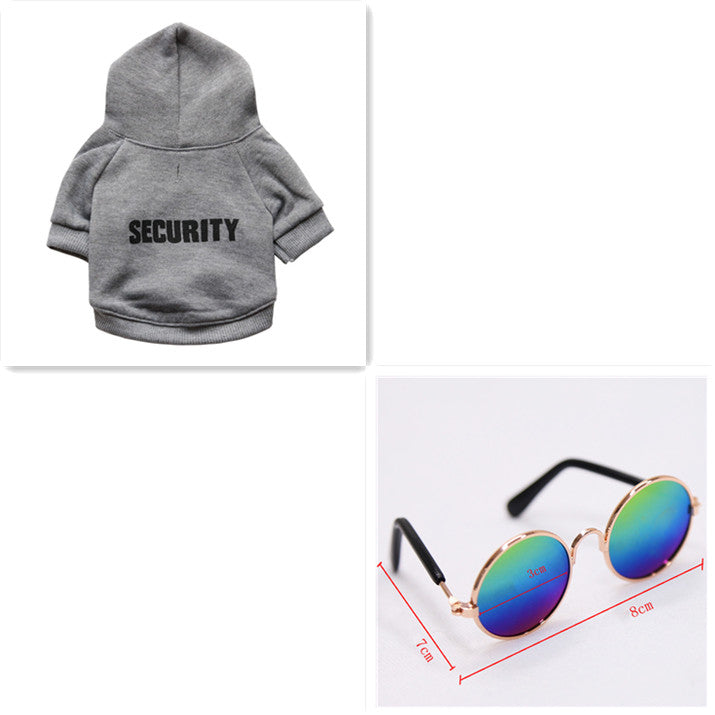 Gray fleece security pet sweater with hood and 'SECURITY' chest print