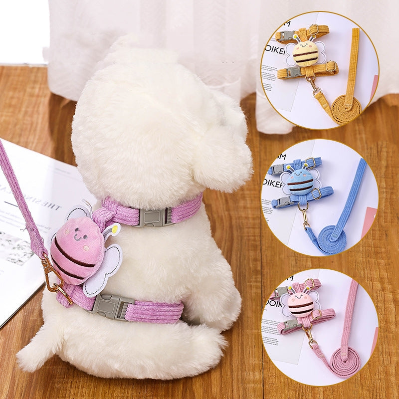 Purple plush traction rope dog harness with adjustable straps and clip-on key ring