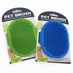 Two pet silicone brushes in green and blue, rubber bristle grooming pads