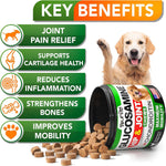 Pet joint supplement chews container with green label and small chew bites