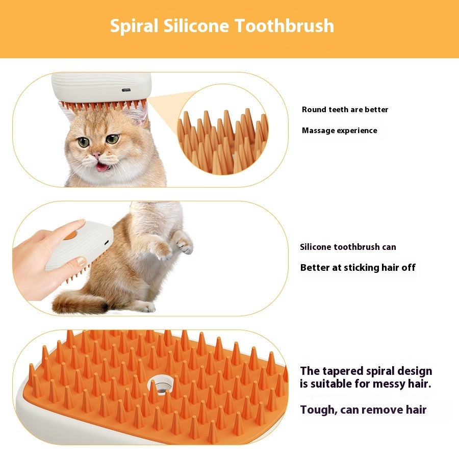 White and orange steam brush with spiral silicone bristle pad and steam vents