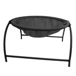 Black free-standing pet hammock bed with breathable mesh fabric and support frame