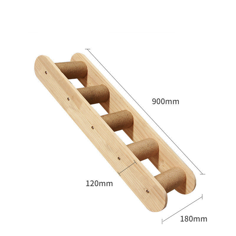 Inclined wooden cat climbing ladder with sisal-wrapped steps