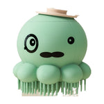 Pet shower brush silicone bath massage comb, green rounded character with bristle tips