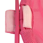 Pink pet hammock bed close-up of side attachment and mesh panel