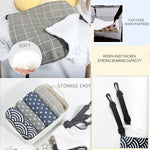Cat cage hammock bed with gray plaid fabric, plush white lining, and hanging straps
