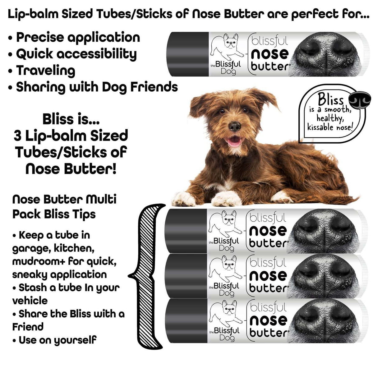Lip-balm sized nose butter tubes with dog nose graphic