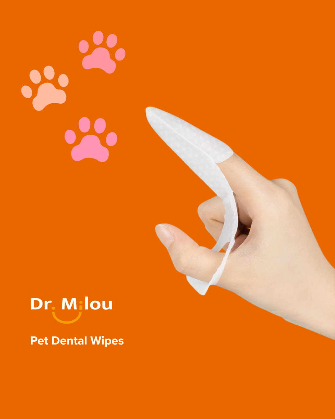 Pet dental wipe in hand, curved textured pad for dog and cat oral care