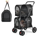 4-in-1 double pet stroller in black with detachable carrier and travel carriage