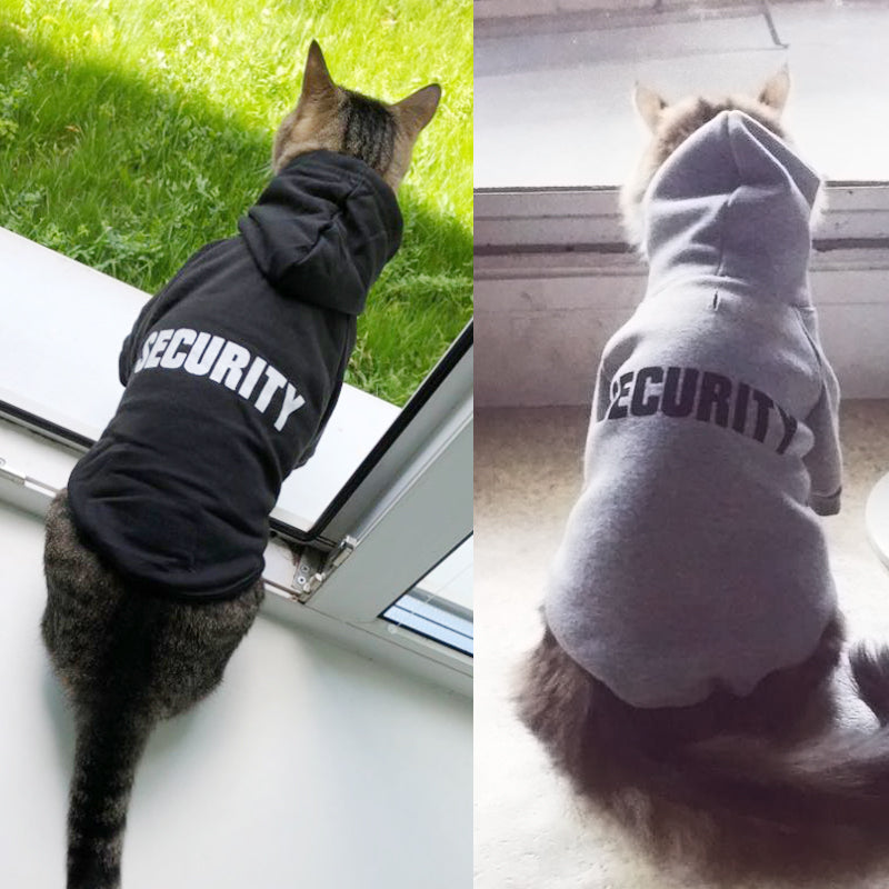 Fleece security pet sweater with hood and 'SECURITY' chest print