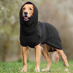 Pet polar fleece hoodie sweater in dark grey, with hood and front pocket detail