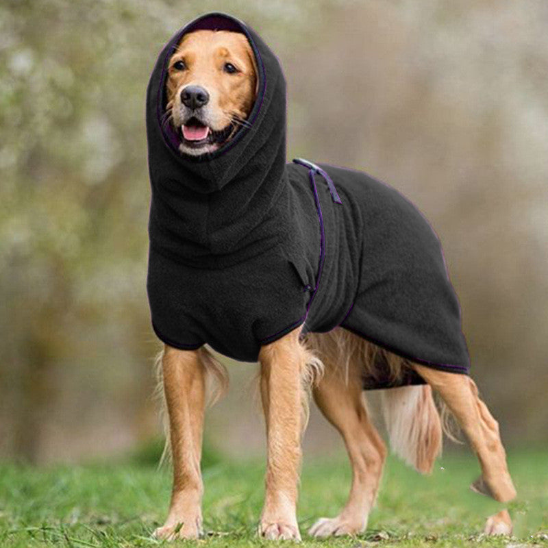 Pet polar fleece hoodie sweater in dark grey, with hood and front pocket detail