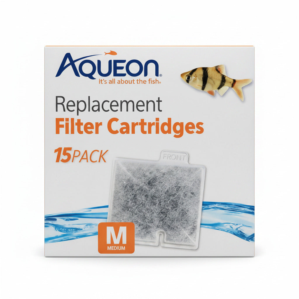 Aqueon replacement filter cartridges, medium, 15-pack box with front cartridge window