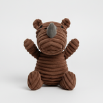 Brown bear plush pet toy with rounded ears, ribbed body, and gray nose