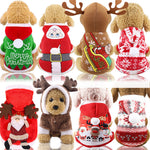 Set of four Christmas pet four-leg sweaters in green, red, tan, and white