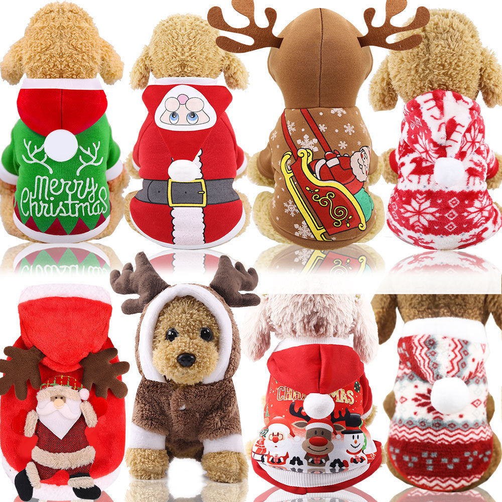 Set of four Christmas pet four-leg sweaters in green, red, tan, and white
