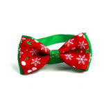 Red Christmas bow tie for pets with green band and snowflake pattern