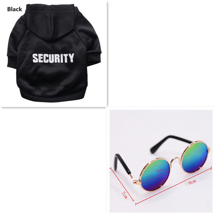 Black fleece security pet sweater with hood and 'SECURITY' chest print