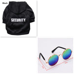 Black fleece security pet sweater with hood and 'SECURITY' chest print