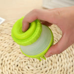 2-in-1 silicone pet washing brush, green and white body with flip-top lid