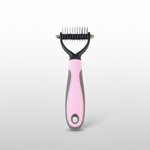 Pink de-shedding pet grooming brush with stainless steel pin head