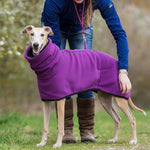 Pet polar fleece hoodie sweater in purple, with hood and front pocket detail
