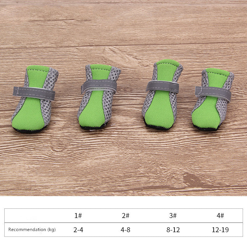 Green and gray dog soft-soled pet shoes with gray hook straps