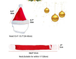 Red pet Santa hat and neck scarf set size diagram with head and neck measurements
