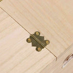 Pine wooden birdhouse top hinge hardware in gold finish, close-up