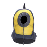 Pet travel backpack yellow with gray mesh rim and front zipper cord