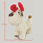 Cream plush pet toy with red ears and brown nose, stitched snout