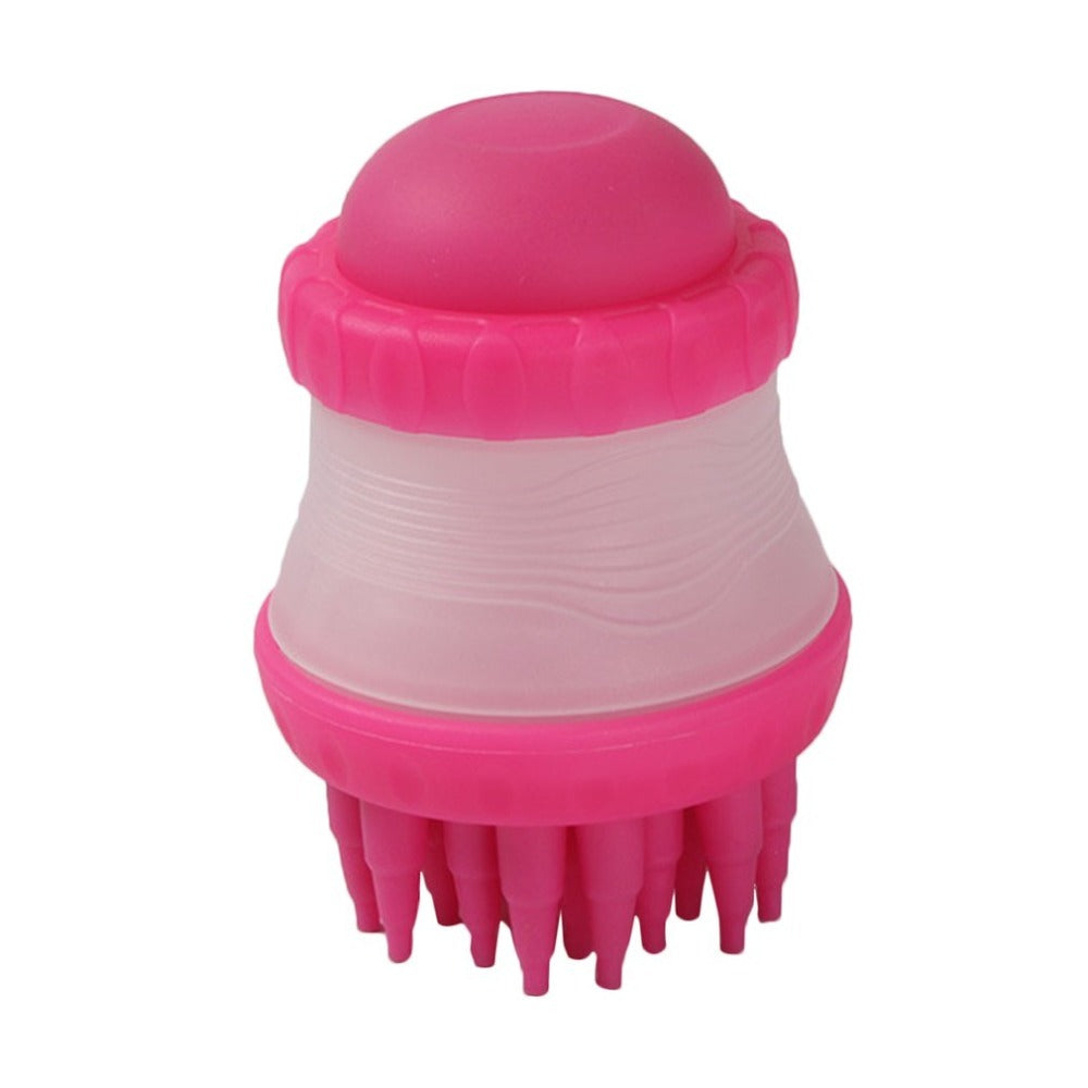 2-in-1 silicone pet washing brush with pink top and white base