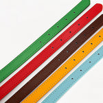 Set of PU leather dog collar straps in green, red, brown, gold, and sky blue