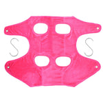 Pink grooming hammock helper restraint bag with four paw holes and metal hooks