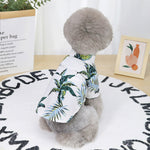 White tropical-print cotton dog shirt, back view with collar