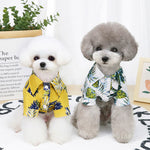 Yellow tropical-print cotton dog shirt with collar, short sleeves