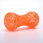 Orange squeaky dog chew bone toy with raised grips and end nubs.