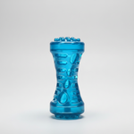 Peacock blue squeaky dog chew bone toy with raised paw-print texture.