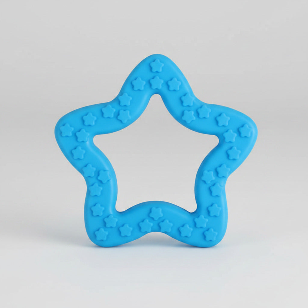 Blue star-shaped rubber chew toy with raised paw nubs around the edges.
